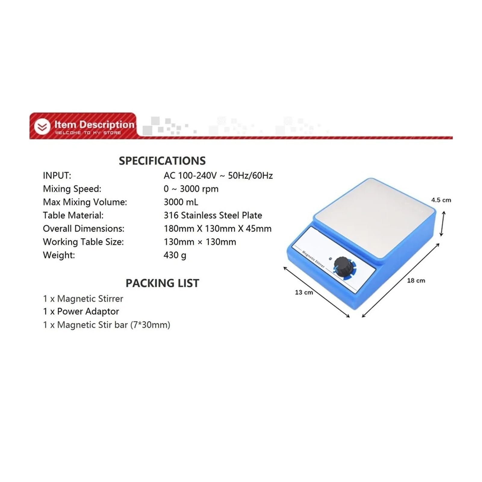Mieszadło magnetyczne Mieszadło laboratoryjne z mieszadłem magnetycznym 3000 obr./min 3000 ml (Magnetic Stirrer, AU)