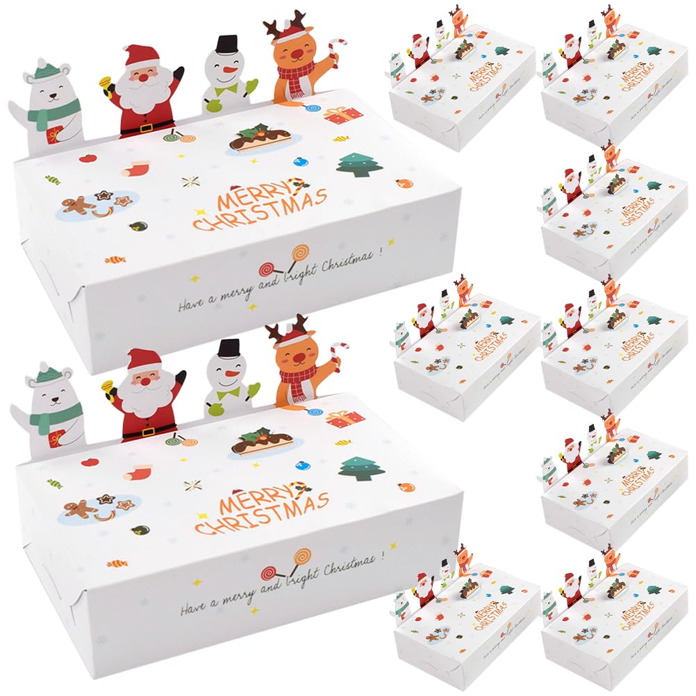 LOGOFUN 10Pcs Christmas Cookie Boxes Xmas Themed Paper Gift Boxes Snowman Pattern Paper Candy Boxes for Festival Party Supplies