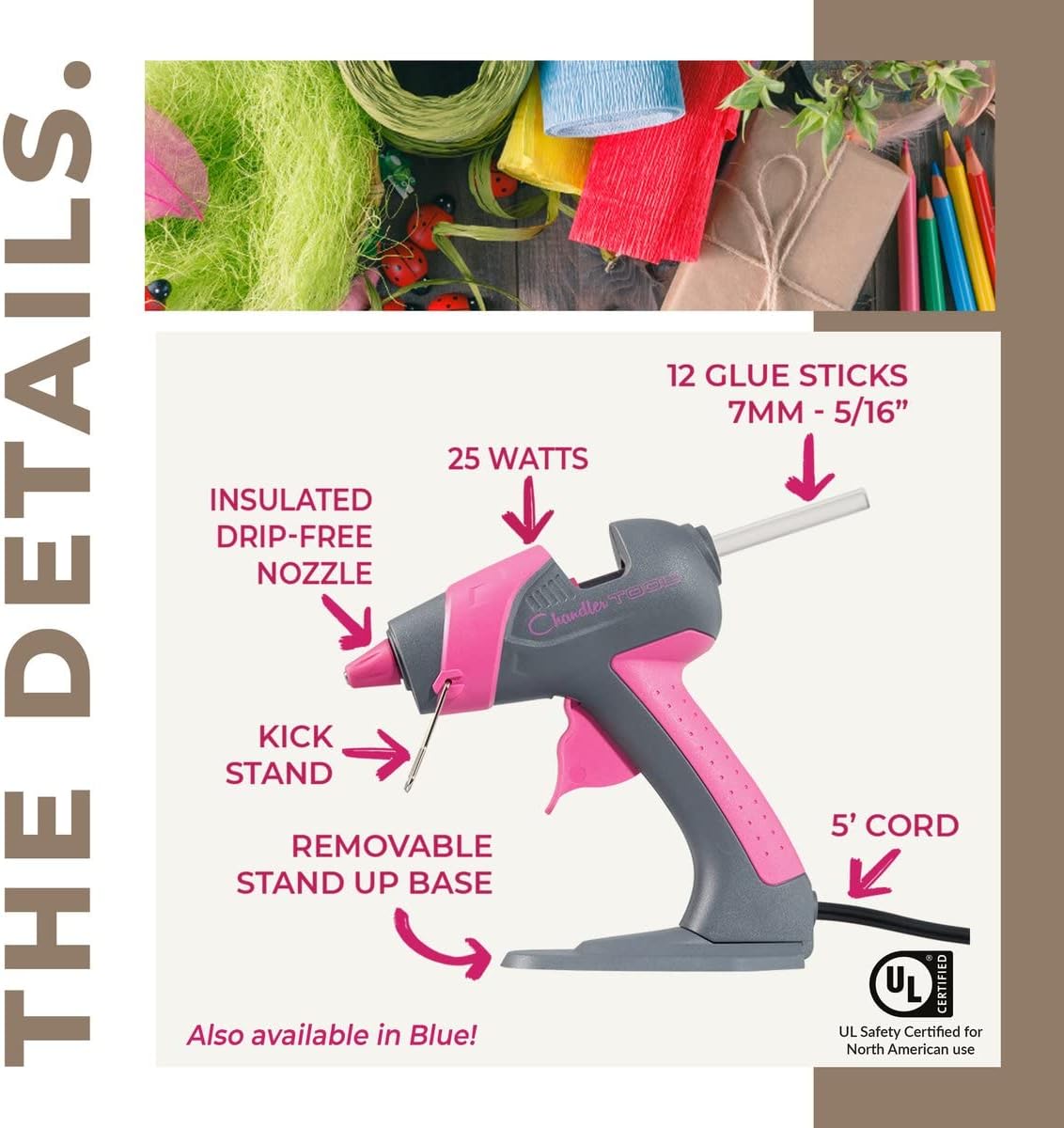 Mini Hot Glue Gun by Chandler Tool - 25 Watt Mini Size High Temp Hot Melt Mini Glue Gun Kit With 10 Pcs Mini Hot Glue Sticks, Patented Base Stand for Arts & Crafts, DIY & More (Pink) : Arts, Crafts & Sewing
