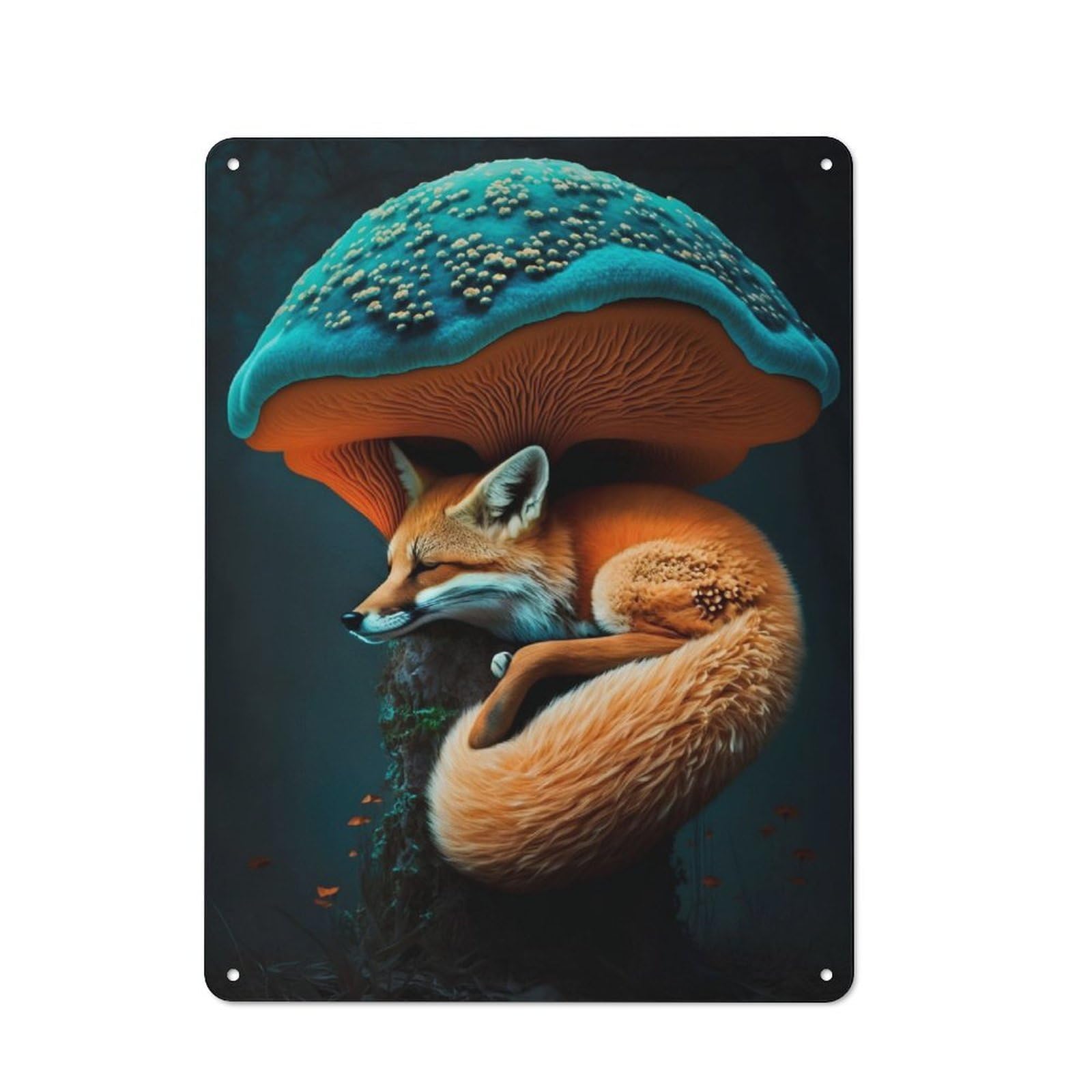 Junmoney Fox Sleeping Mushroom Cottage Style Metal Wall Decor 40X30cm, Farmhouse Metal Sign For Kitchen, Cottage, Porch Or Garden Room