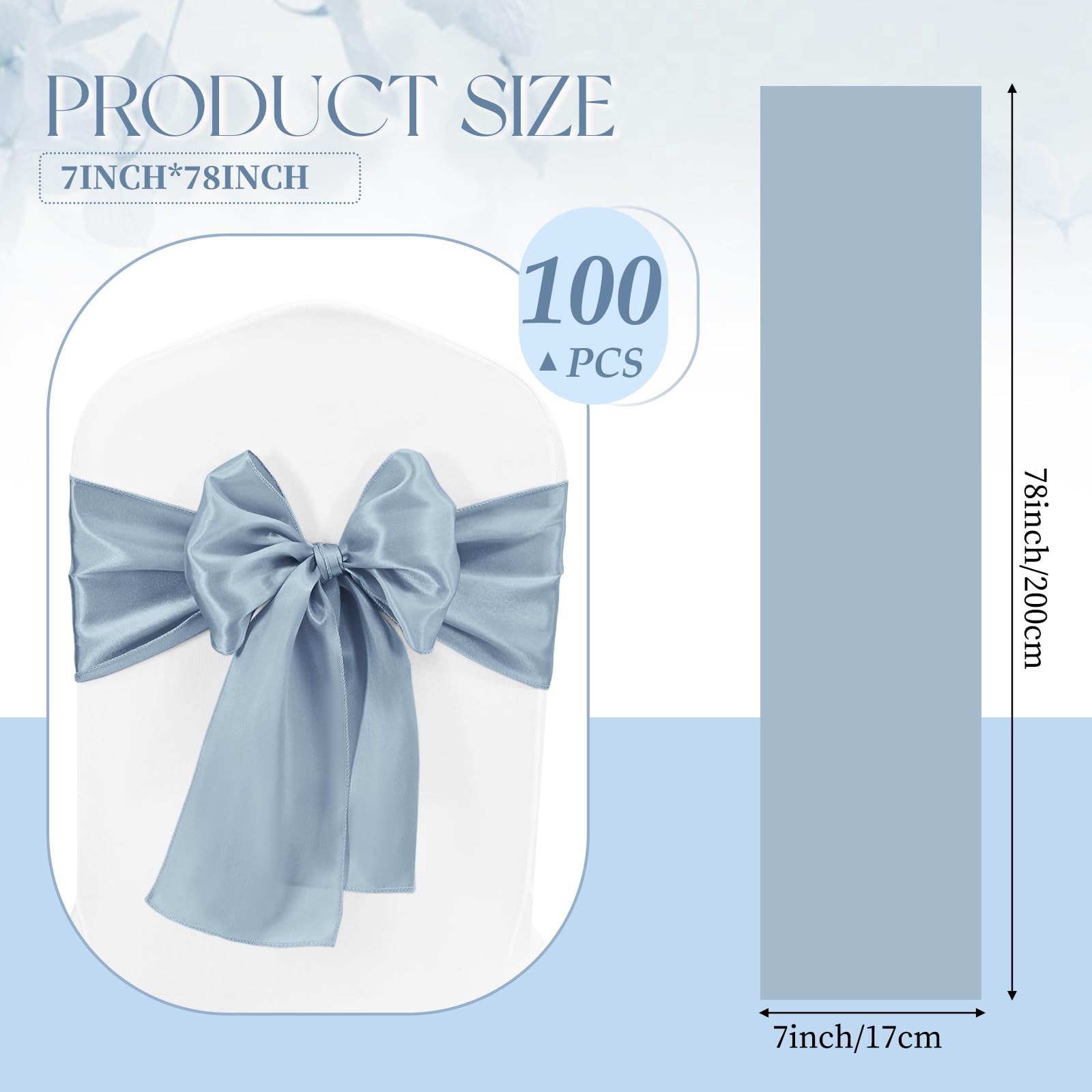 Lot de 100 rubans de chaise en satin pour mariage, réception, fête, hôtel, maison, cuisine, bleu poudré - 198,1 cm
