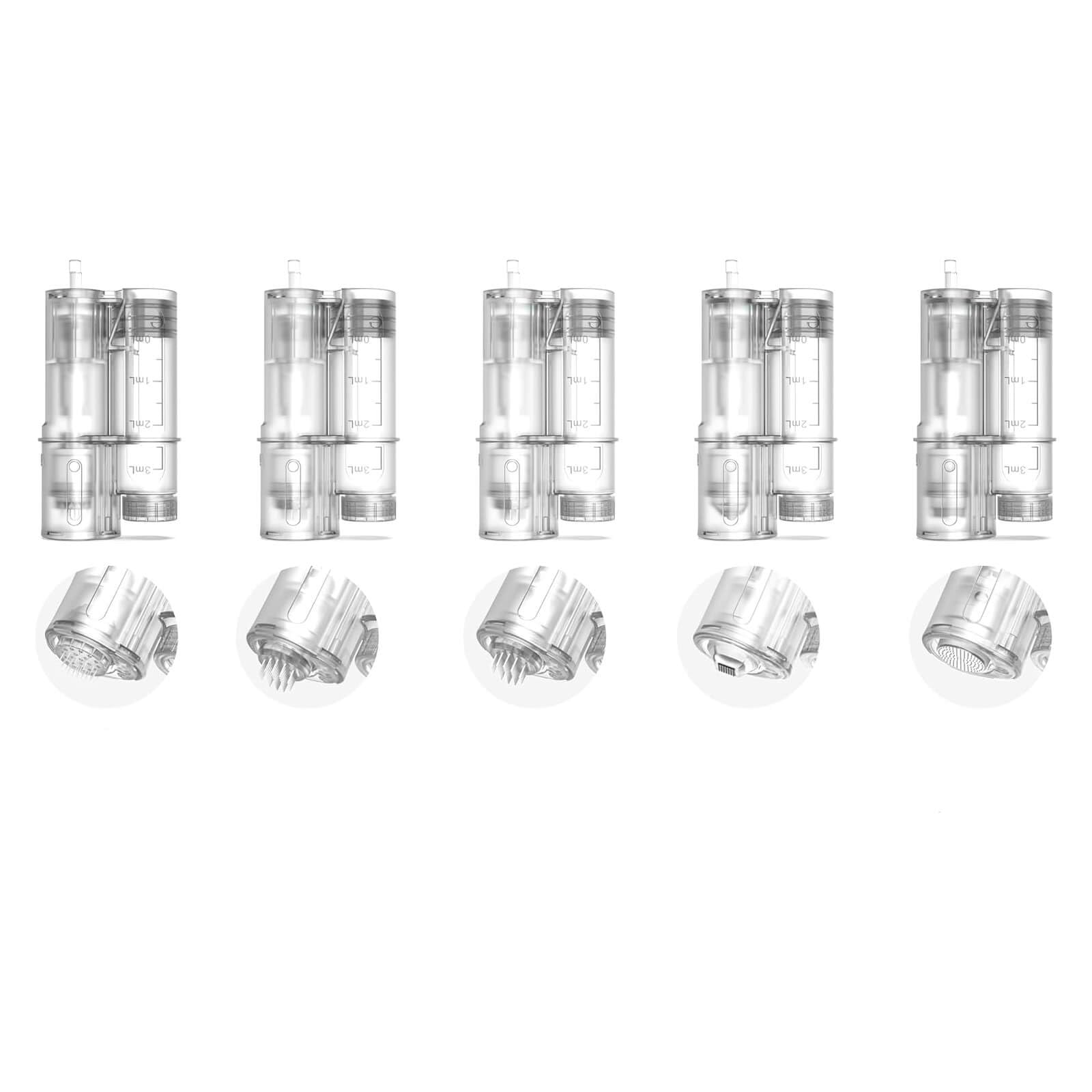 Dr. Pen H6-P5 Replacement Cartridges Set – 5 Mixed Tips (18 Pin / 36 Pin / 42 Pin/Nano-HR/Nano-HS), Dual-Chamber 3ml Reservoir, Single-Use Cosmetic Cartridges for Dr Pen H6 Beauty Device