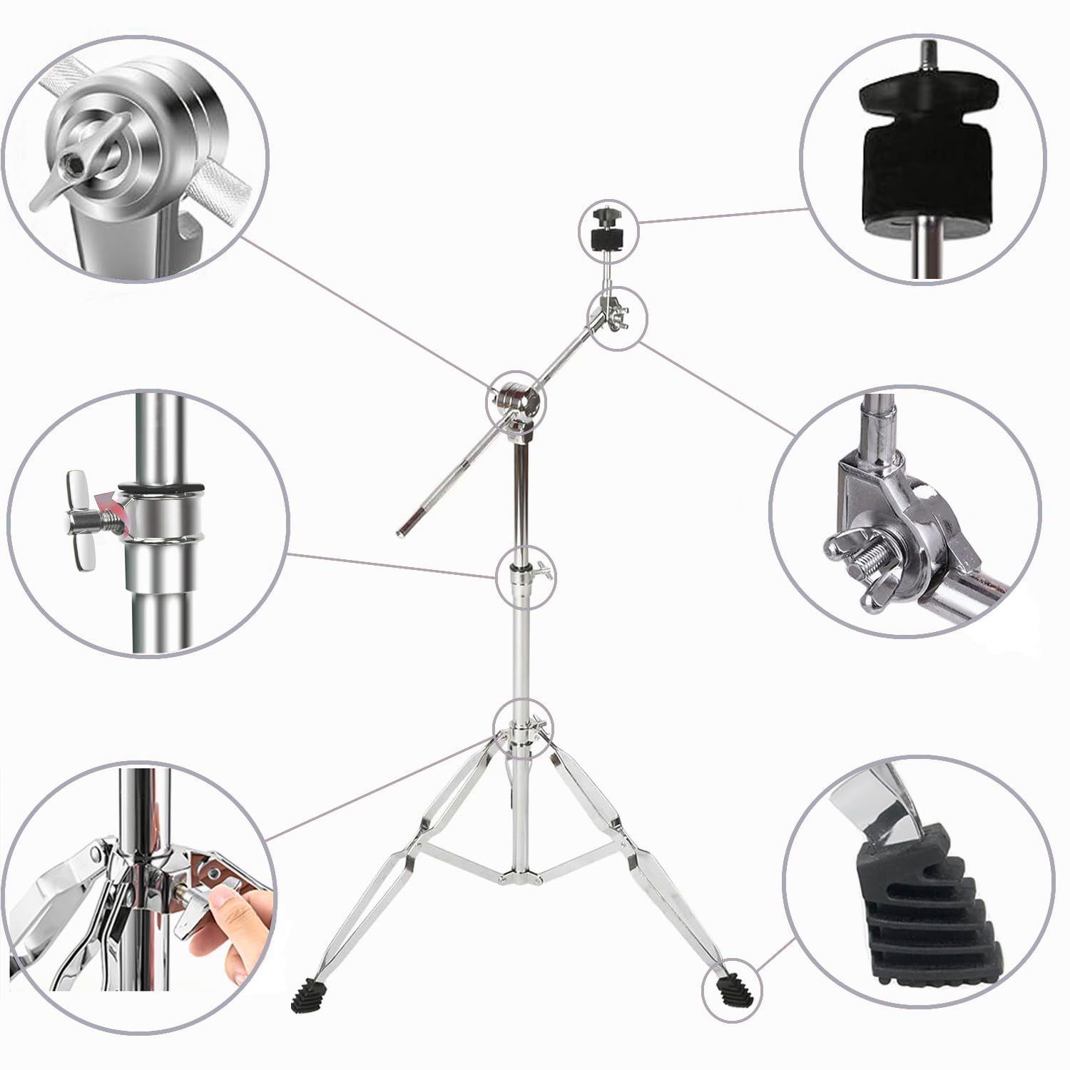 A-xctoe Supporto standard per asta per piatti a doppio braccio regolabile 71,1 - 119,9 cm per batteria Hardware Supporto per percussioni Set di attrezzi per batteria Set di hardware per il montaggio
