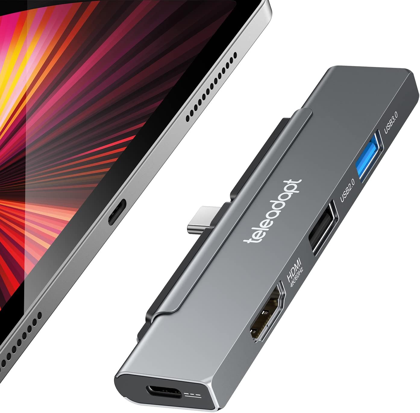 iPad Pro USB C Hub, 5-in-1 Hub Adapter for iPad Pro 2020 2021 11.9 12.9 inches iPad Air 2020, iPad Pro Hub with 4K HDMI, 3.5mm Headphone Jack, 100W USBC Charging, USB 2.0, USB 3.0 Data C Hub
