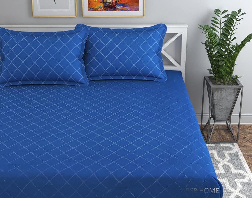 BSB HOME Premium Cotton Elastic Fitted Bedsheets with 2 King Size Pillow Covers | Double Bed with All Around Elastic 180 TC Supersoft | Size - King Size 72x78+10 inches | Navy Blue (B09DY9NQD5) Amazon Price History, Amazon Price Tracker