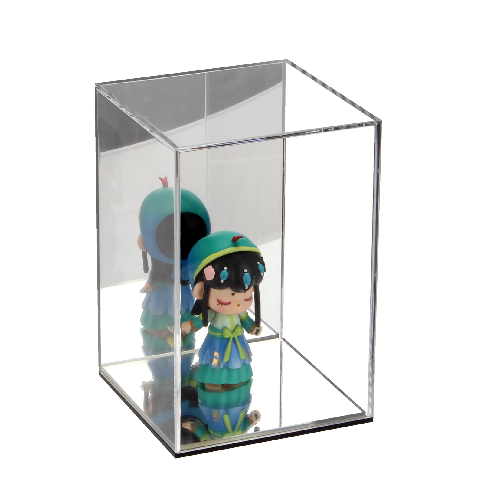 Kcgani Clear Acrylic Display Case with Mirrored Back and Base, Assemble Countertop Storage Box Stand Organizer, Cube Dustproof Display Box Showcase for Action Figures Doll Models Toys, 4x4x6Inch