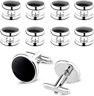 10 gemelos para hombre, gemelos de alta calidad para hombre, color negro y plateado, juego de tachuelas redondas para bodas, banquetes, ceremonias, negocios, talla única, Cobre, No es una piedra
