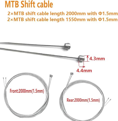 Miniatura 4 de Kit de 4 cables de cambio de bicicleta, cable de desviador de acero inoxidable de 6.9 ft y cable de cambio para bicicleta de carretera de montaña,