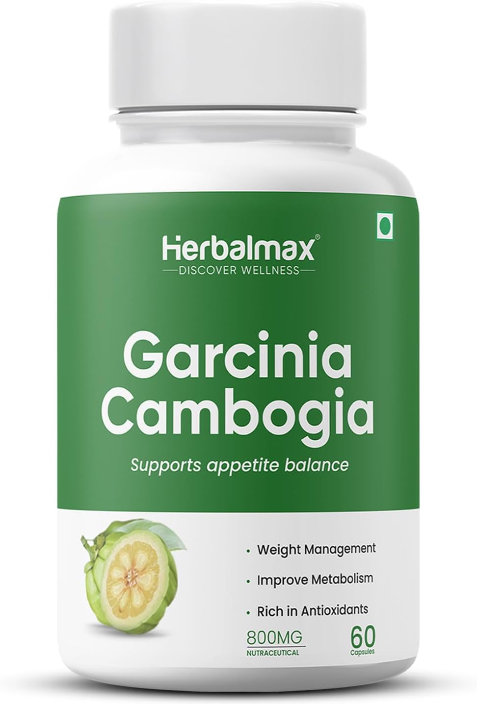 Herbal Max Garcinia Cambogia Capsules โ 60 Veg Capsules | 60% HCA & Green Tea Extract | Supports Weight Management, Fat Burning, Digestion & Metabolism