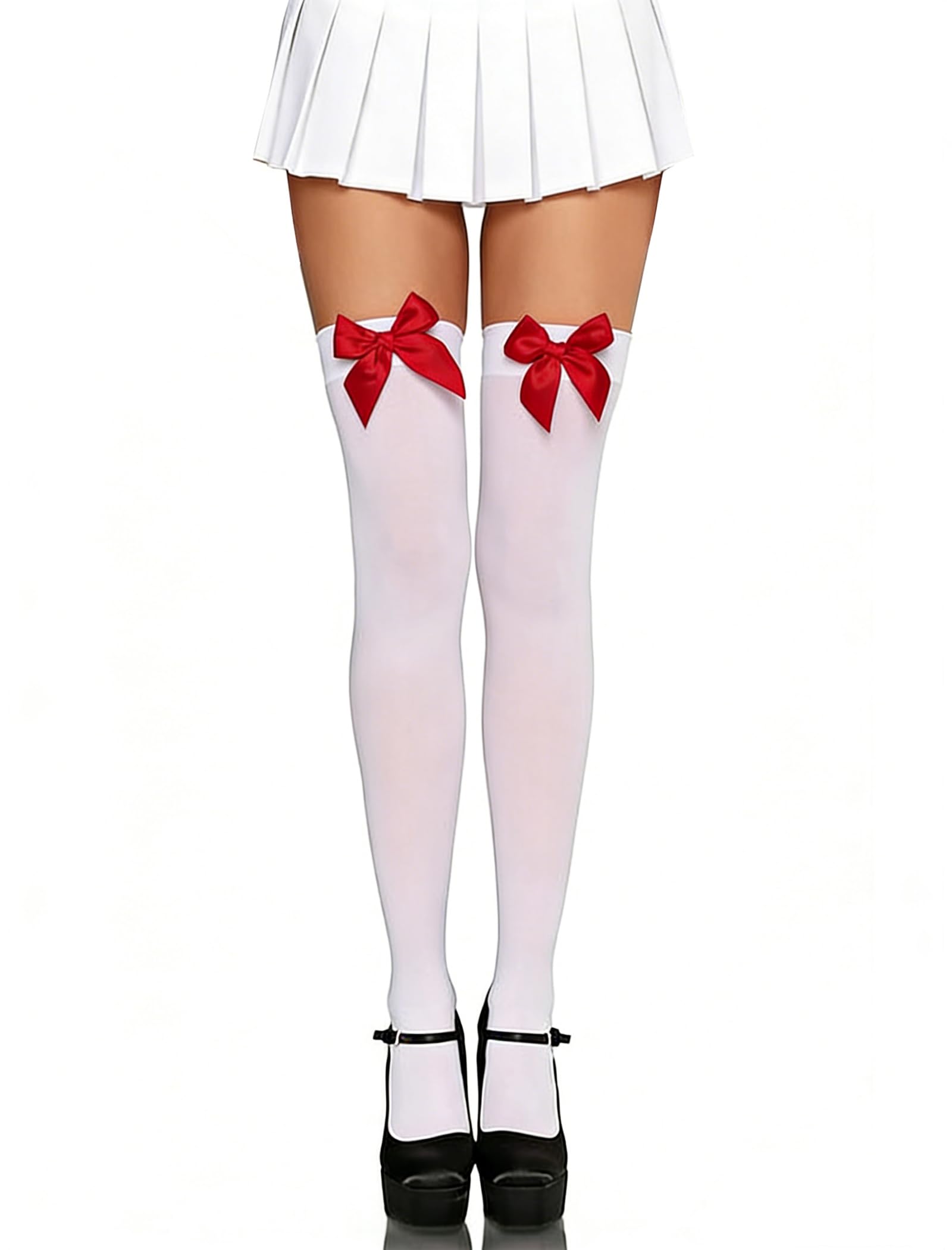 Avidlove Sexy Satin Bow Accent Opaque Thigh Highs Socks Long Stockings