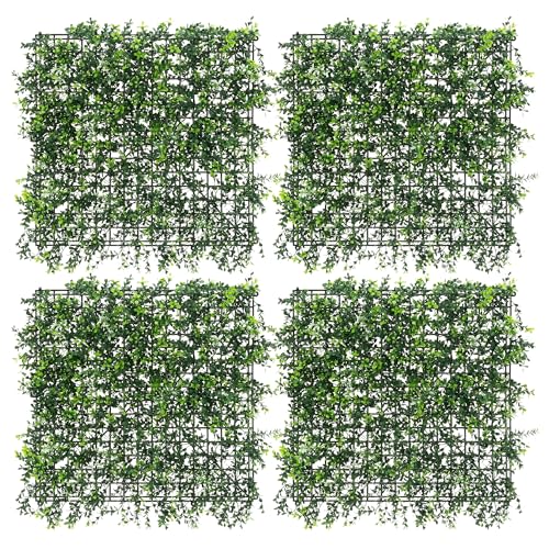 ECD Germany Conjunto de 4 Paneles de Jardines Verticales Artificiales 50x50 cm, Pachysandra Plantas Decorativas de Pared Exterior, Pantallas de Seto, Valla de Privacidad Resistente a los Rayos UV