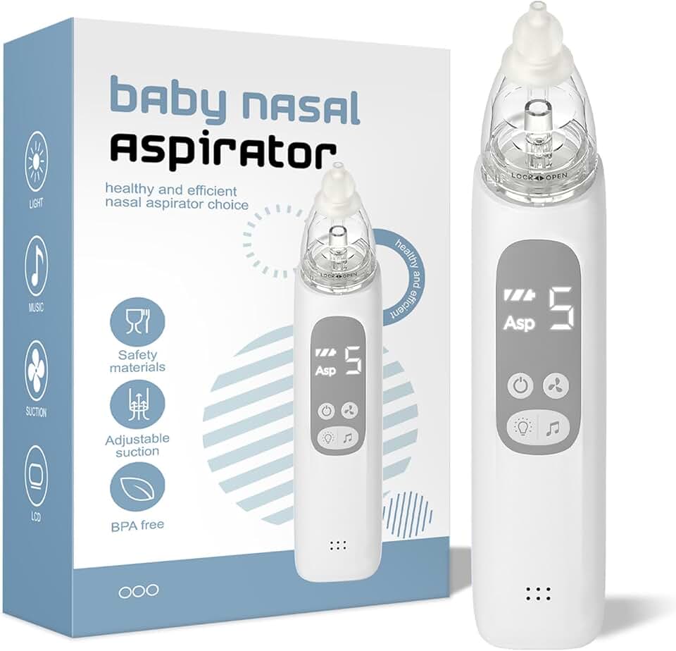 X-Bosak Aspirador Nasal Elétrico Para Bebê, Sugador De Muco Para Bebê, Aspirador De Muco Com 5 Níveis De Sucção, Luz Suave E Canções De Ninar (Branco)