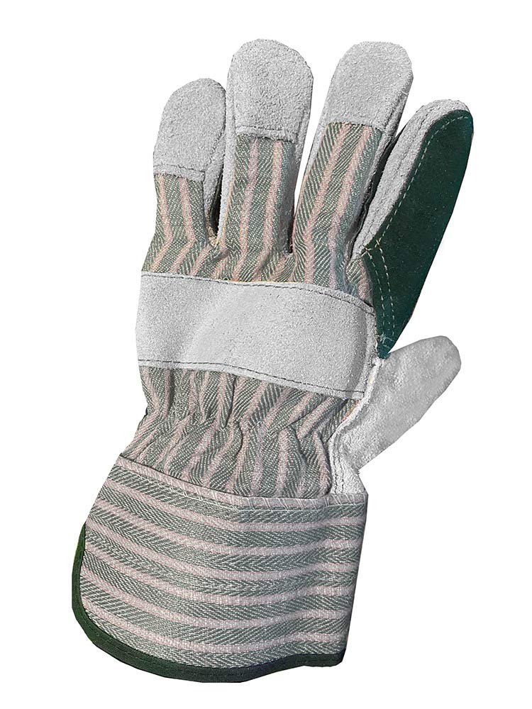 Galeton 2414-L Heavy Shoulder Leather Double Palm Gloves, Safety Cuff, Large, Green Stripe (Pack of 12)