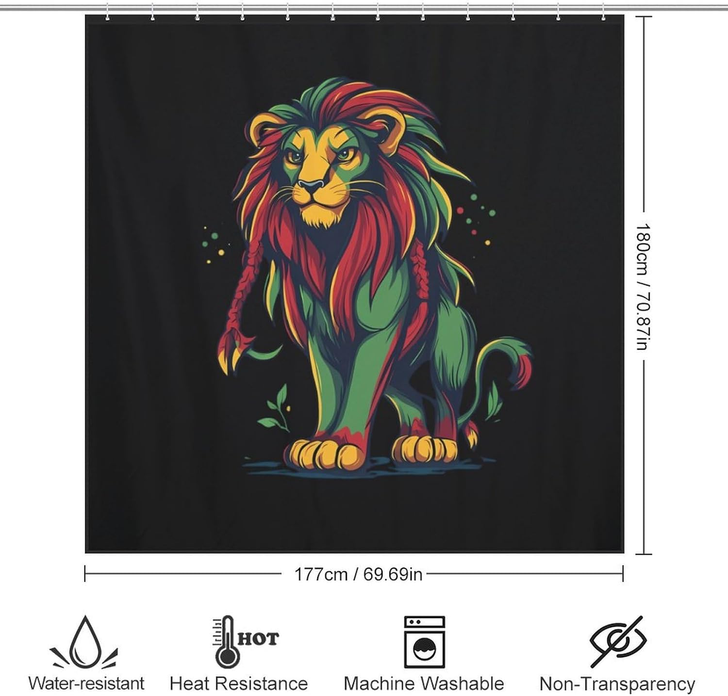 Rasta Reggae Lion Funny Shower Curtains Washable Bath Curtain Liner with Hooks for Bathroom Bath Tubs