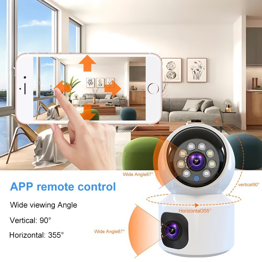 FAVONE Dual Lens Smart CCTV Camera WiFi IP Home Security Camera Double Side View Rotating Pan & Tilt, 2 Way Talk Auto Tracking Motion Detection Indoor CCTV IP Camera 4