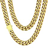 ChainsHouse Cadena de eslabones cubanos de acero inoxidable para hombre, chapado en oro de 18 quilates, collar de cadena cubana de Miami, 5 mm/7 mm/9 mm/12 mm/14 mm de ancho, no se deslustra y