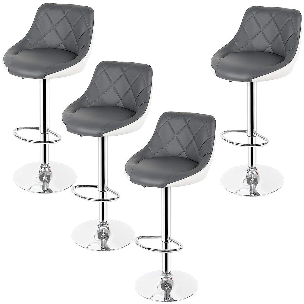 Chaise haute cuisine lot de 4 réglable grise et blanche avec repose-pieds confortable