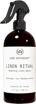 Muse Apothecary Linen Ritual - Aromatic, Soothing, and Relaxing Linen Mist, Laundry and Fabric Spray - Infused with Aromatherapy Essential Oils - 8 oz, Cara Orange + Fig + Blackberry Vanilla,