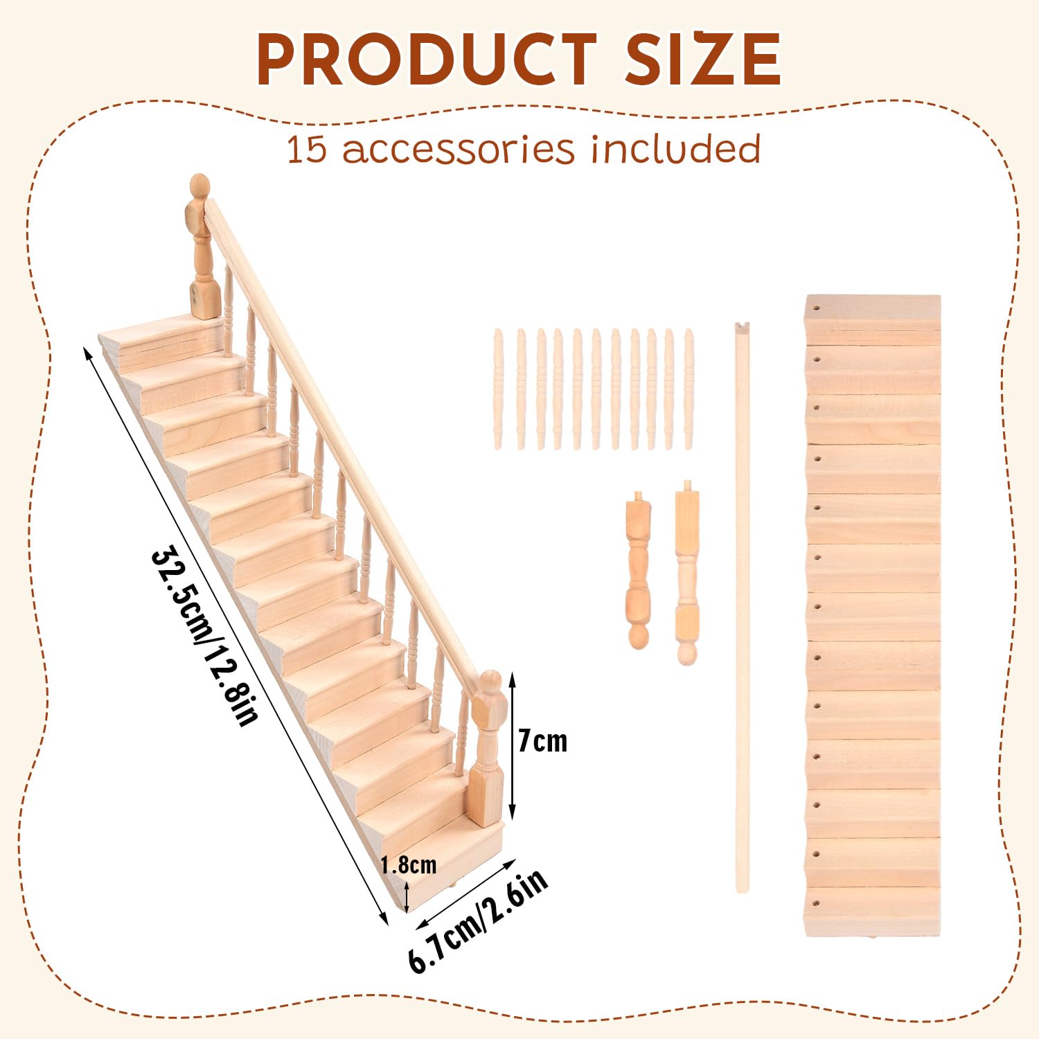 Escaleras en Miniatura de Madera, 1:12 Escala Modelo de Escalones de Madera Escalero para Casa de Muñecas con Barandilla para Decoraciones de Micropaisajes (Derecha)