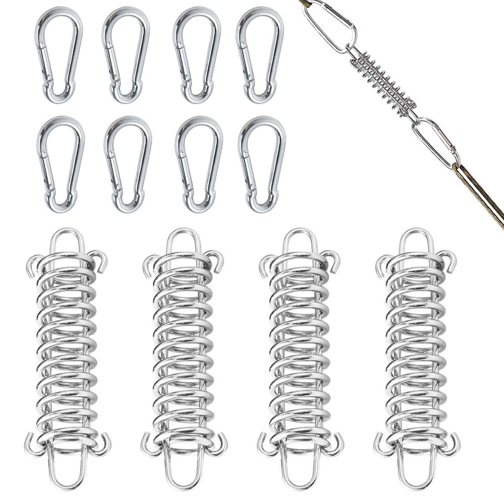 4 Stück Festmacher Feder mit 8 Stück Karabiner, Edelstahl Zugfedern mit Ösen für Sonnensegel Befestigung Spannfedern Spannfeder Sprungfedern Spannfeder Sonnensegel Stahlfeder für Strand und Segel-Zelt Gewerbe, Industrie & Wissenschaft