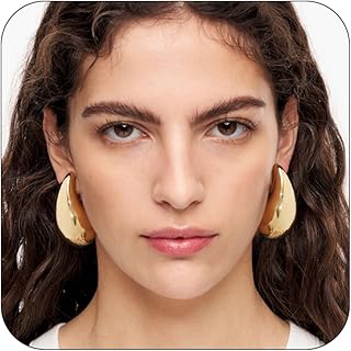Chunky Gold Hoop Earrings for Women,Extra Large Earring Dupes with 18K Gold Plated Gold Teardrop Earring,Hypoallergenic Lightweight large Waterdrop Hollow Open Hoops,Fashion Gold Jewelry