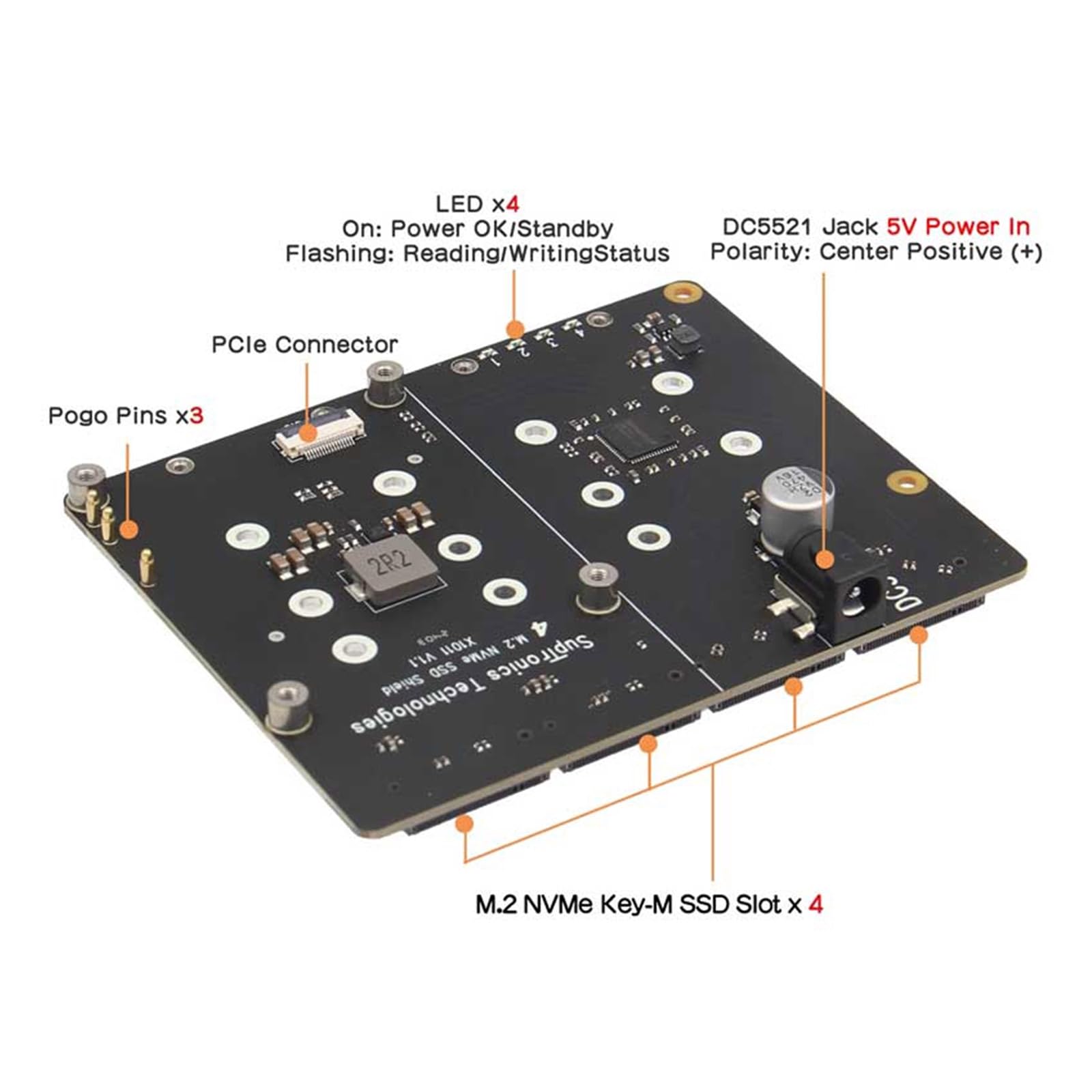 X1011 PCIE a NVMe Interfaces Placa de Expansión de Velocidad Rápida Soporta Múltiples Tamaños de Disco Compatible con Extensión HAT