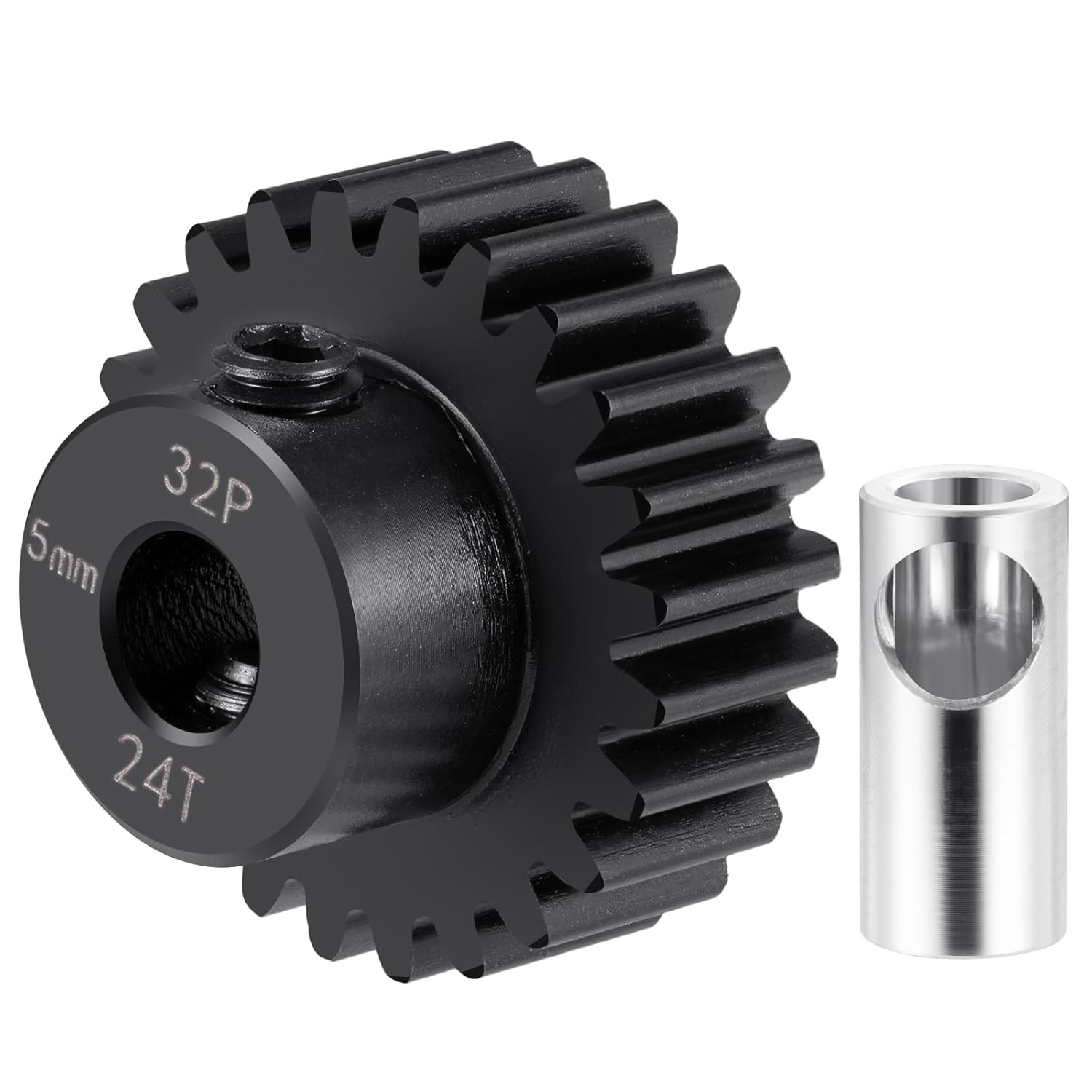Steel 32P 5mm Pinion Gear 11T-24T Motor Gears for 1/5 1/6 1/8 1/10 1/14 1/16 1/18 RC Buggy Monster Truck Drift Car Off-Road Crawler Parts (24T)