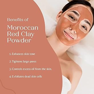 Moroccan Red Mask Powder 114g / 4oz | For Face, Body, Hair, Soap Making, and Spa Use | Cosmetic Grade Powder for Men & Women by Hebhac Herbals