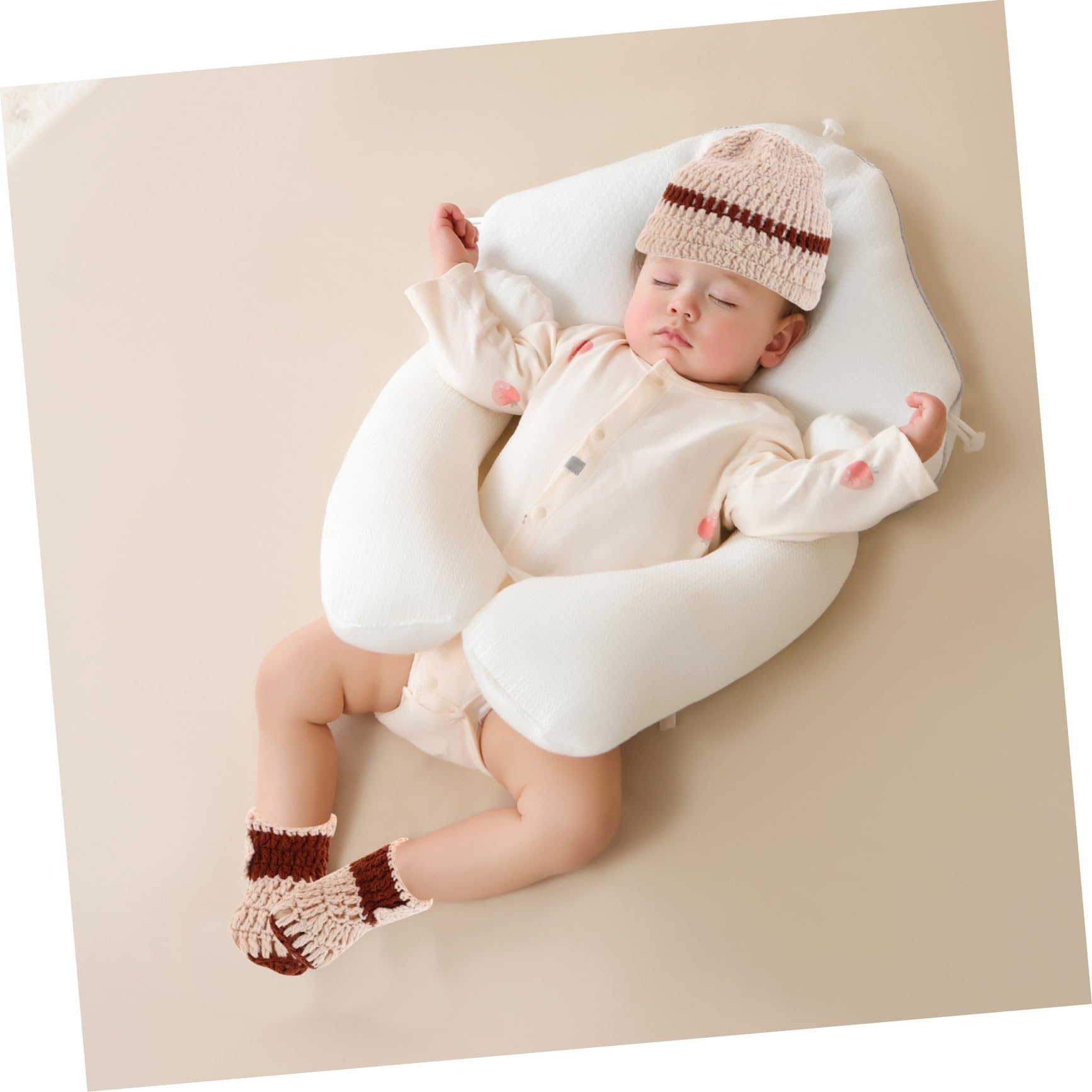 5 Juegos Conjunto Artesanal para Recién Nacido con Gorro y Calcetines de Punto Beige Vaquero para Sesiones Fotográficas y Transpirable para Bebés y de Shower