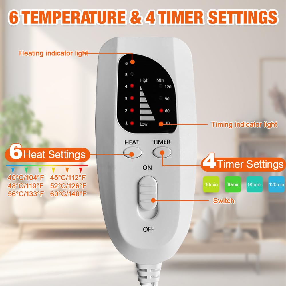 Scaldapiedi elettrico, Scaldapiedi elettrico riscaldato, con 6 livelli di temperatura e 4 funzioni di spegnimento temporizzato, lavabile, 50 W (grigio scuro)