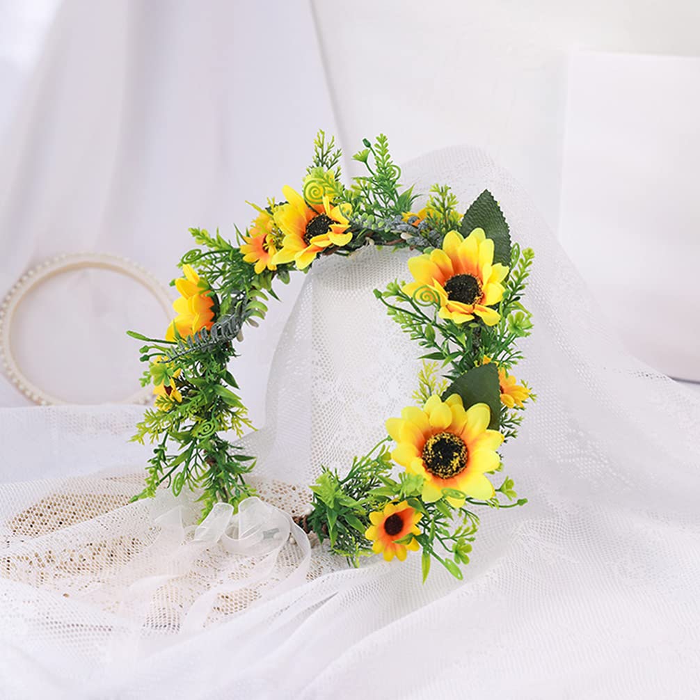 Diadema de flores con cinta de girasol, de flores, bohemia, guirnalda bohemia, halo para boda, playa nupcial