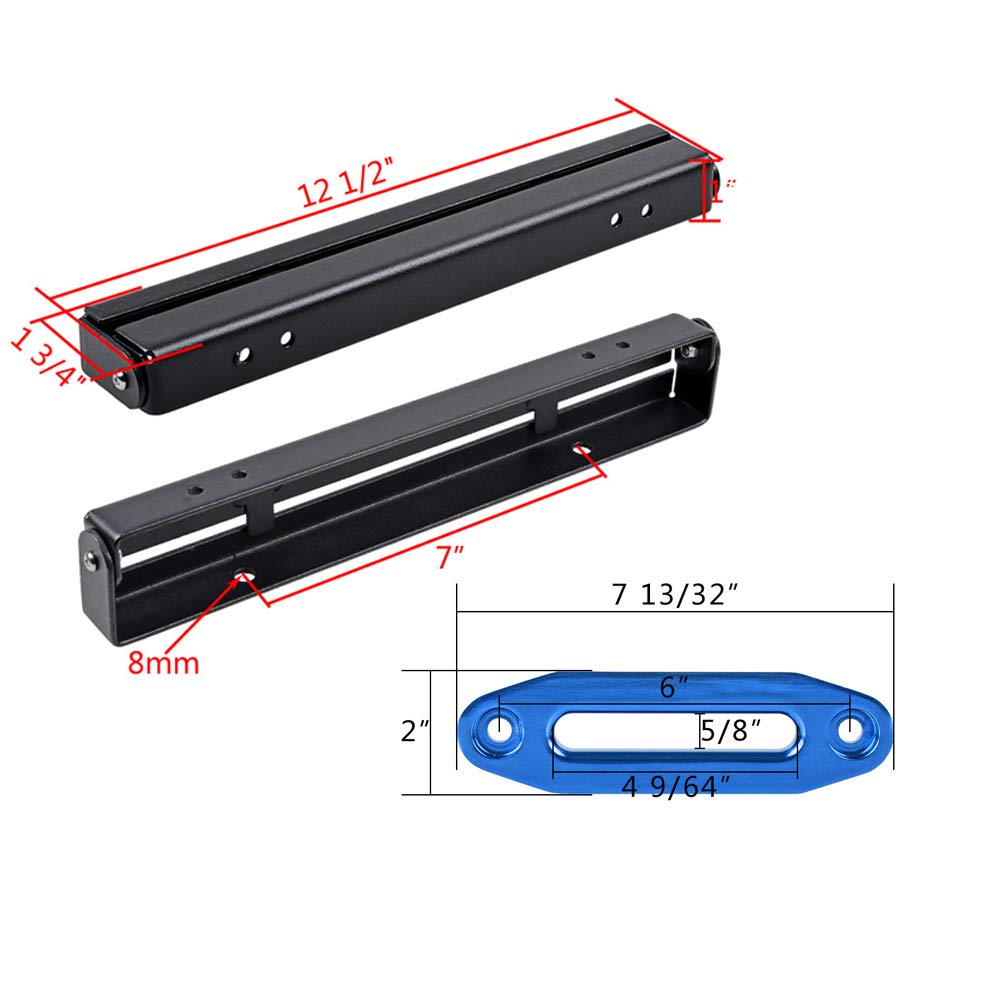 Anodized Blue Hawse Fairlead Aluminum 3500-5500lbs and Flip-Up Hawse Fairlead Mounted License Plate Holder Mounting Screw Kit Off-Road ATV UTV Truck 4x4