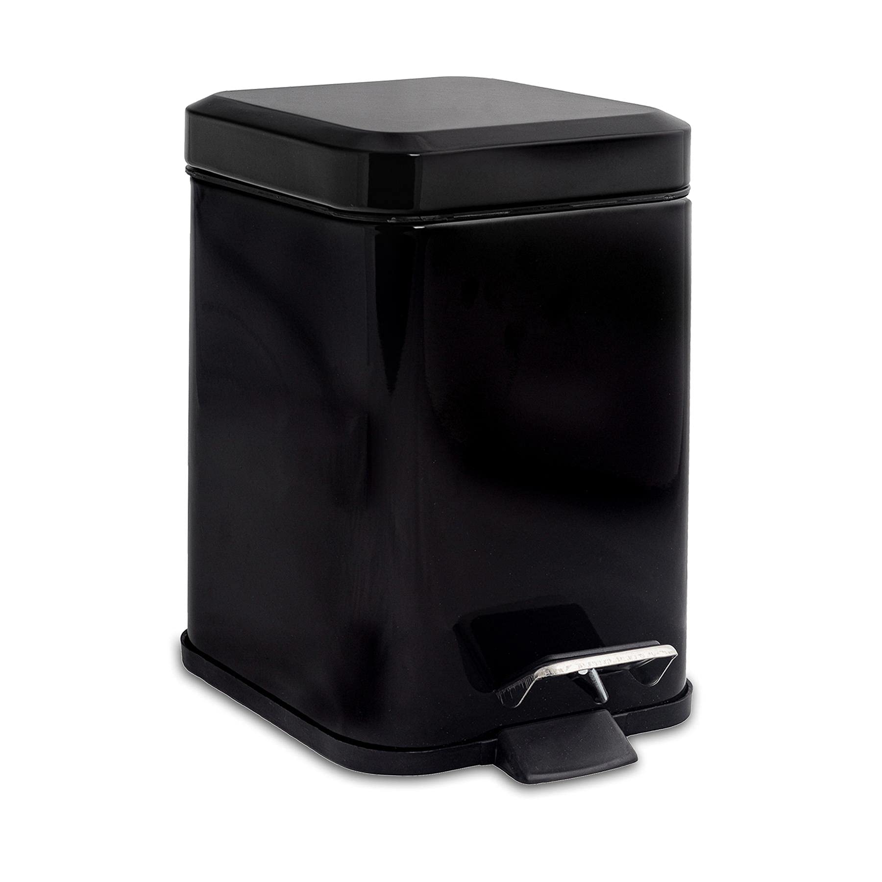 Harbour Housewares 3L Bathroom Bin - Black - Square Stainless Steel Pedal Bin Slim Kitchen Rubbish Trash Can Garbage Dustbin with Lid and Inner Liner Bucket