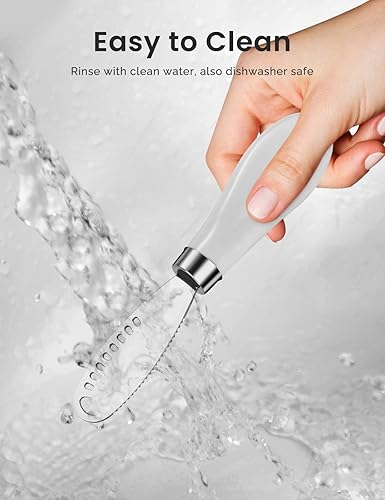 Miniatura 27 de AISBUGUR Paquete de 2 cuchillos esparcidores de mantequilla de acero inoxidable, cuchillo de mantequilla con mango de porcelana blanca, cuchillos