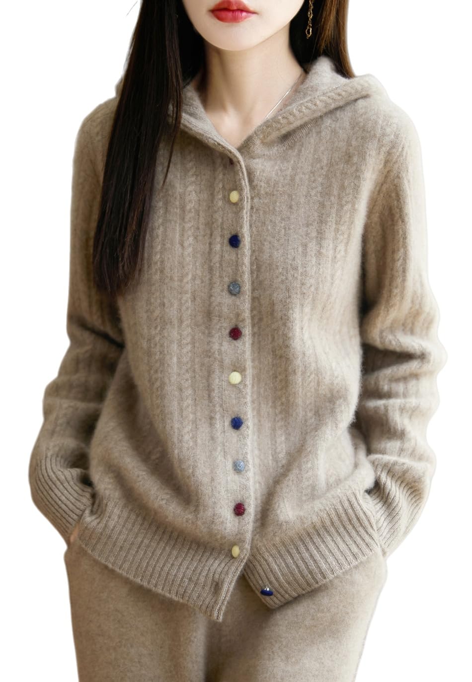 Cardigan Donna Invernale Cardigan in Maglia di Lana A Trecce da Donna Maglione con Cappuccio Aran A Maniche Lunghe Maglione Invernale in Maglia Spessa con Bottoni Colorati Morbido E Caldo