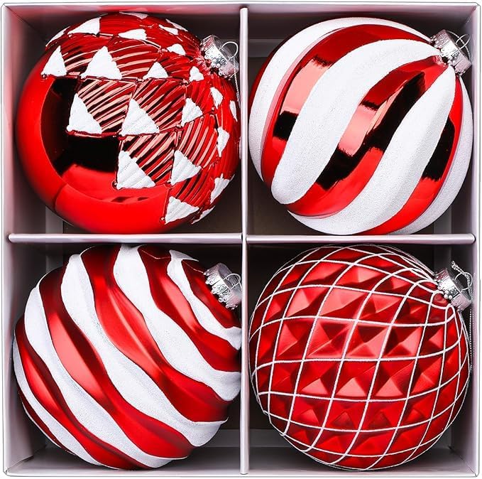 Alupssuc 6'' Christmas Ball Ornaments, 4Pcs