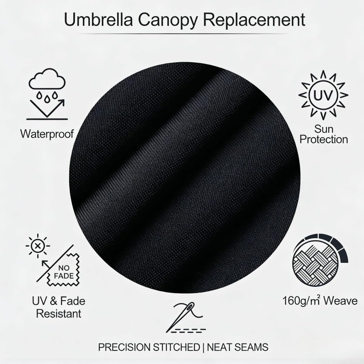 6.6ft/7ft/7.5ft/8ft/9ft/10ft Outdoor Patio Umbrella Replacement Canopy, 6/8 Ribs Market Umbrella Top Cover, Waterproof and UV Protective Polyester Fabric Cover