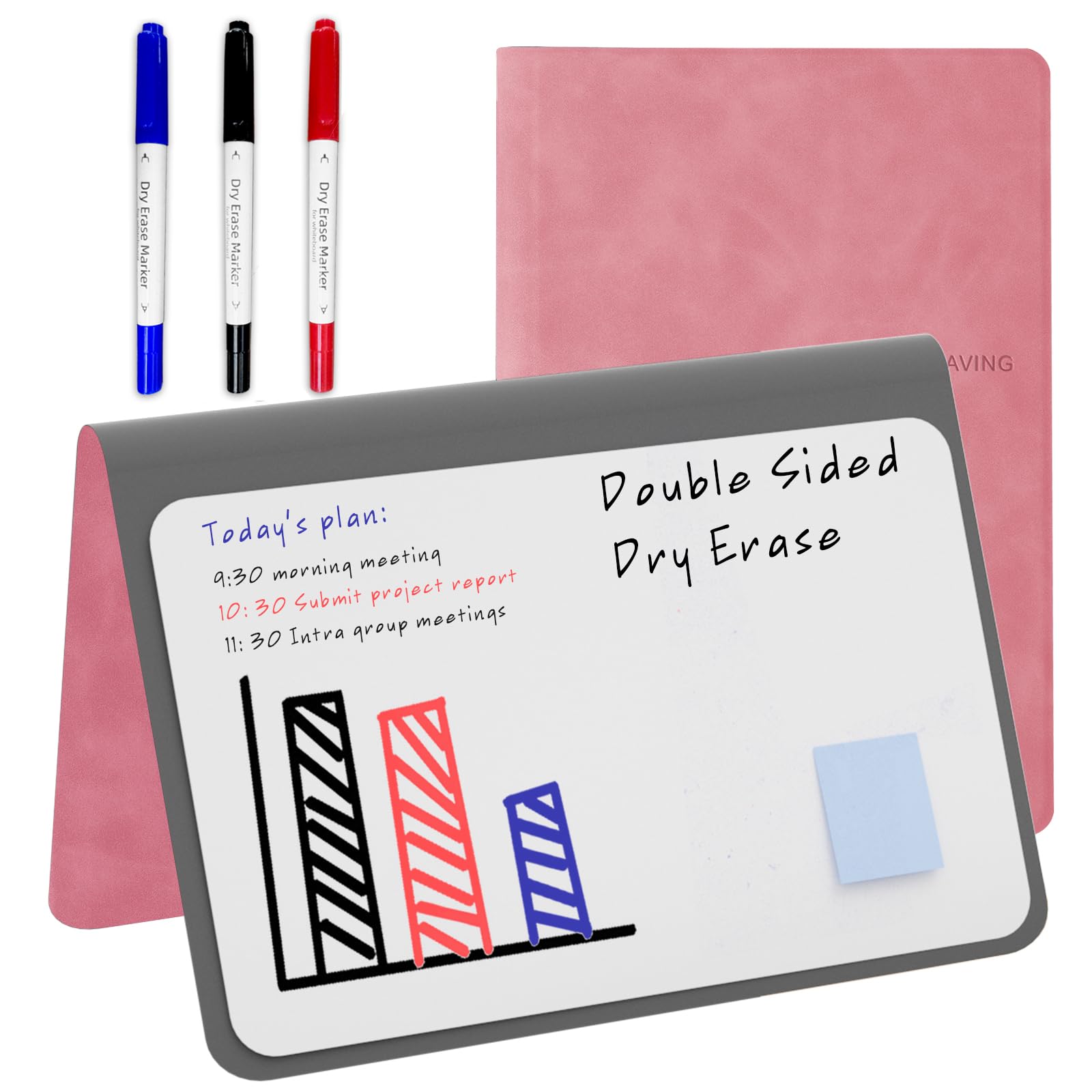 NEWYES Pizarra Blanca Pequeña A5 + 3 Rotuladores de Colores Borrable, Whiteboard de Doble Cara (149x233 mm) Ideal para Oficina, Escuela y Hogar-Rosa