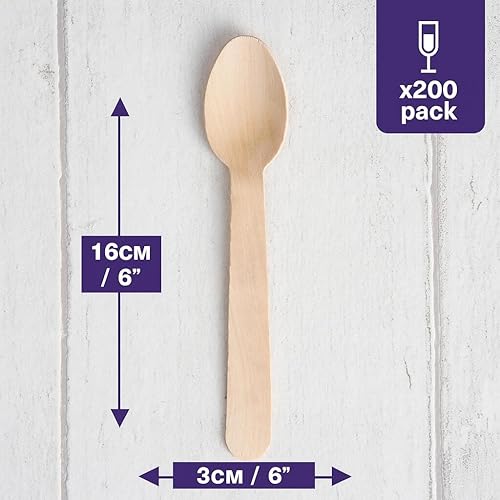 Miniatura 2 de MATANA - Cucharas de madera de bambú 100% naturales desechables de 6.3 pulgadas (paquete de 200) - Cubiertos compostables, utensilios biodegradables