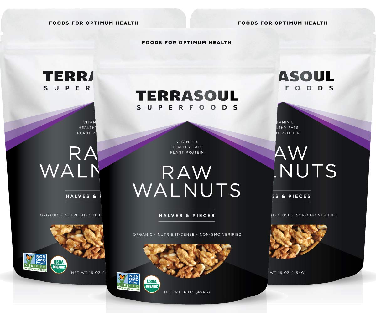Terrasoul Superfoods Organic Raw Walnuts, 1 Lb (Pack of 3) - Chandler Variety | Fresh