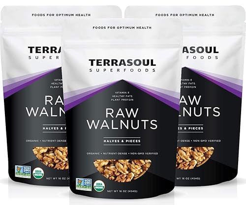 Terrasoul Superfoods Nueces crudas orgánicas, 1 libra (paquete de 3) - Variedad Chandler  Fresco