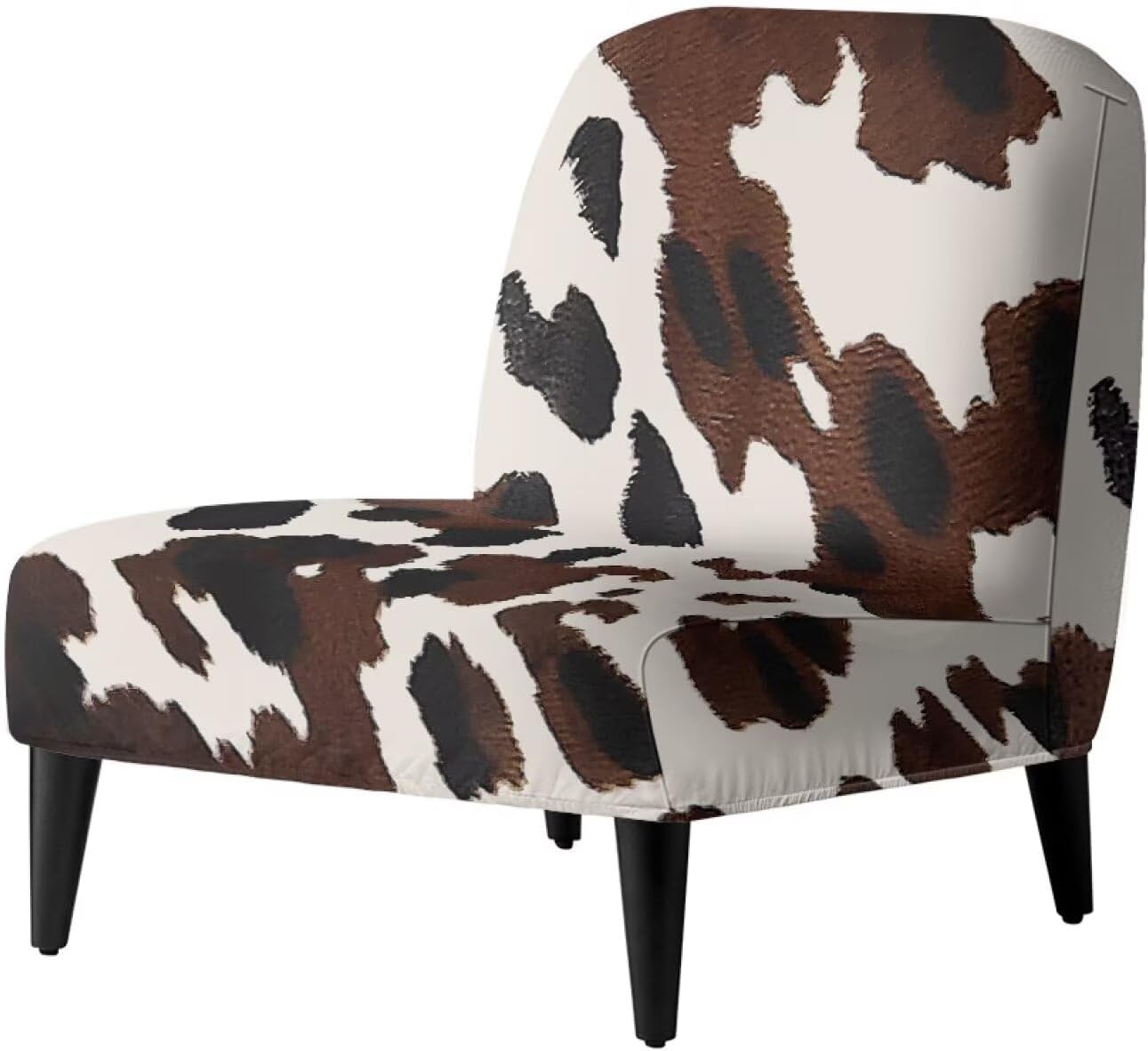 Merkmak Cowhide Print Armless Accent Chair Cover Slipcover with Stretchy Band Chair Protective Cover Without Arms Single Sofa Protective Slipcovers for Living Room Furniture Protector