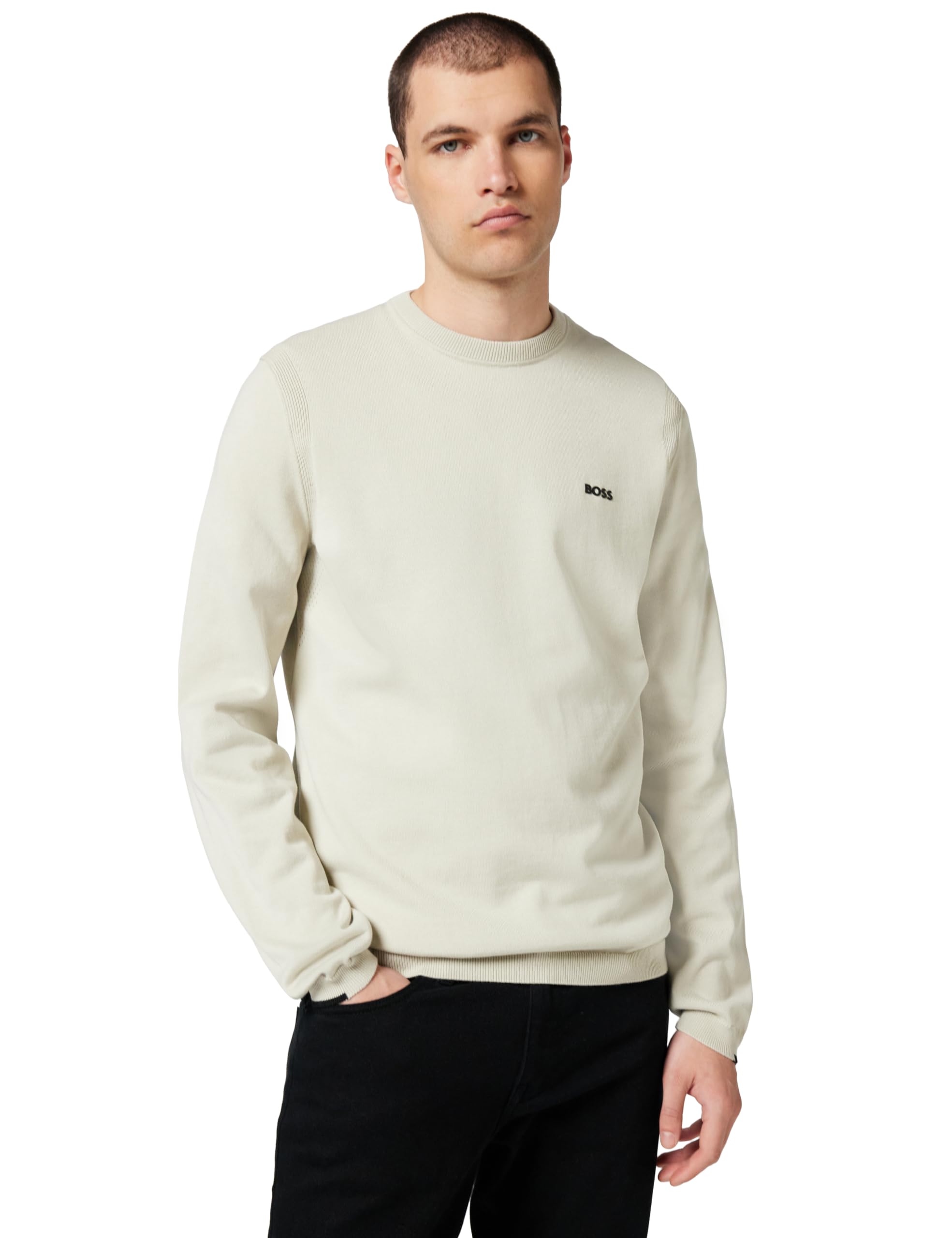 BOSS Men's Knitted Sweater, Light Beige 272, L
