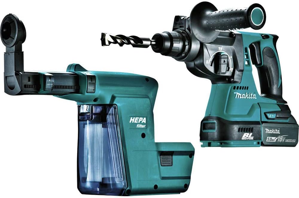 Makita XRH011TX 18V LXT Lithium-Ion Brushless Cordless 1" Rotary Hammer Kit, Accepts Sds-Plus Bits, w/Hepa Vacuum Attachment (5.0Ah),