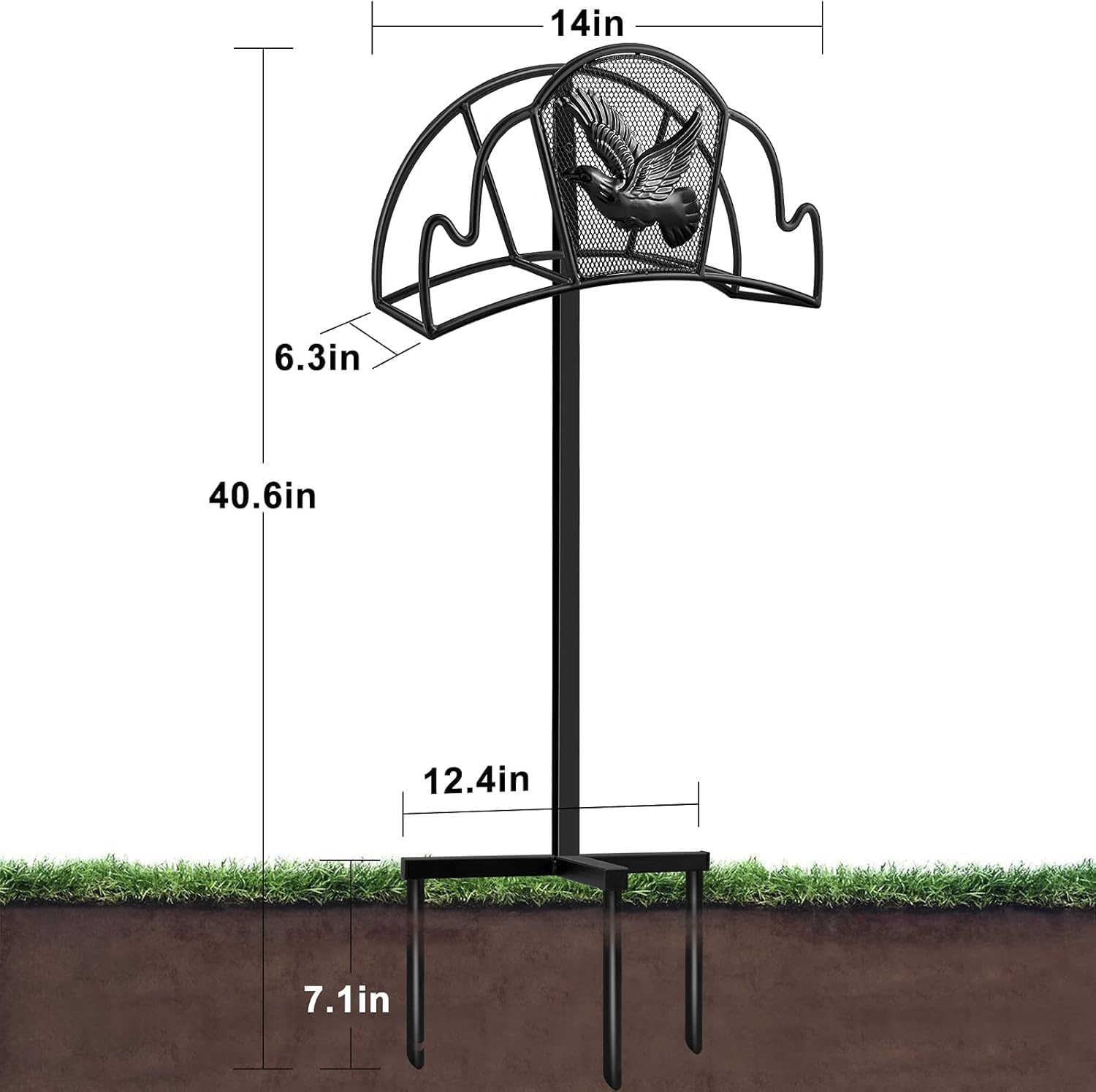 AMAGABELI GARDEN & HOME Hose Holder for Outside Freestanding 150 Feet Holds Heavy Duty Metal Detachable Rustproof Hose Stand Hanger Decorative Water Hose Storage With Ground Stakes Garden Lawn Black