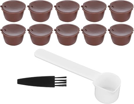Reusable Coffee Capsules for, Refillable Coffee Filter Pods Kit, Stainless Steel Mesh with Food - Grade PP Material, Includes Spoon and Brush for Home or Office Use 10 cups + 1 spoon + 1 brush