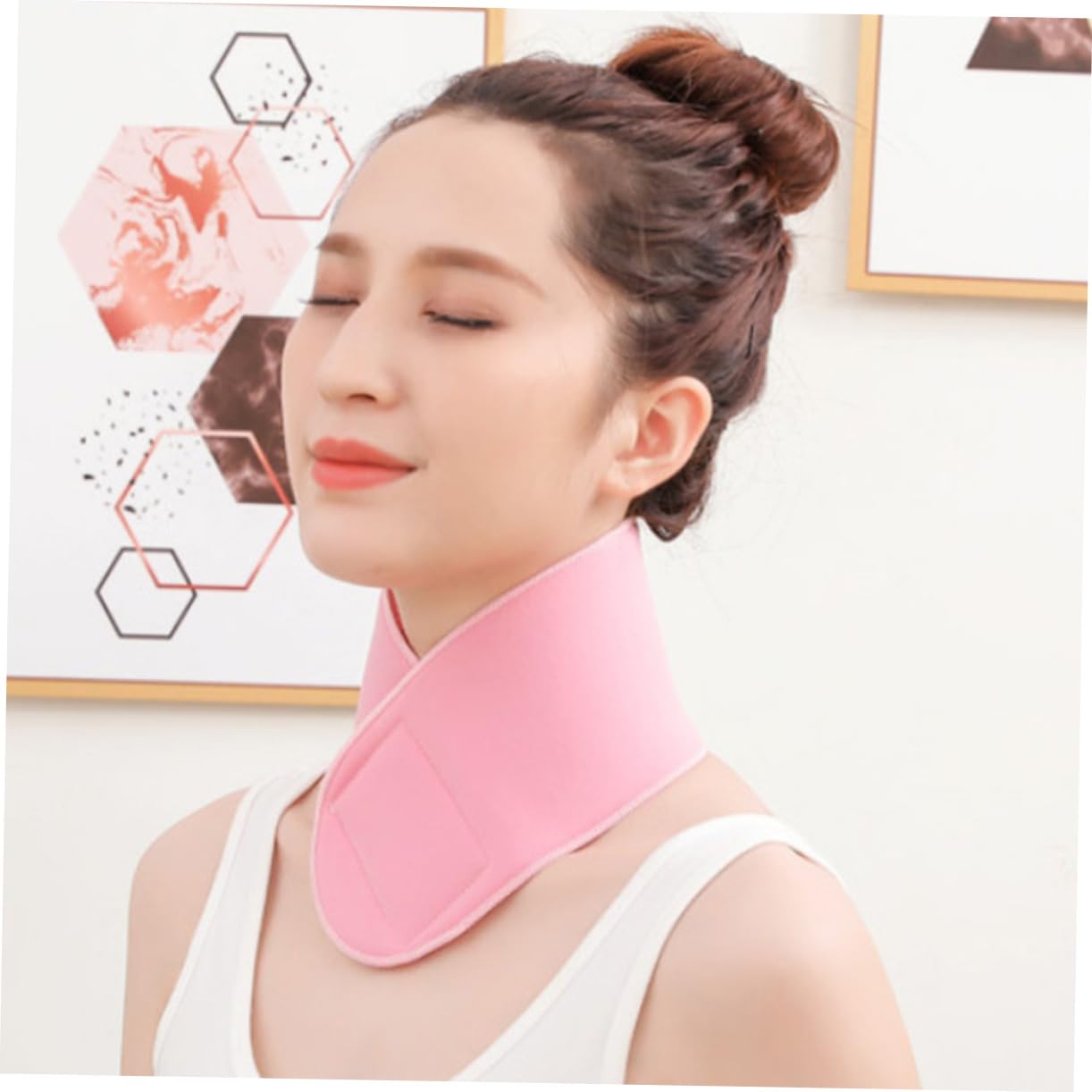 SOLUSTRE 4piezas Almohadilla De Gel Hidratante Para Cuello Reafirmante Antienvejecimiento Cuidado Práctico Para Flácida Reutilizable Arrugas Color Rosa