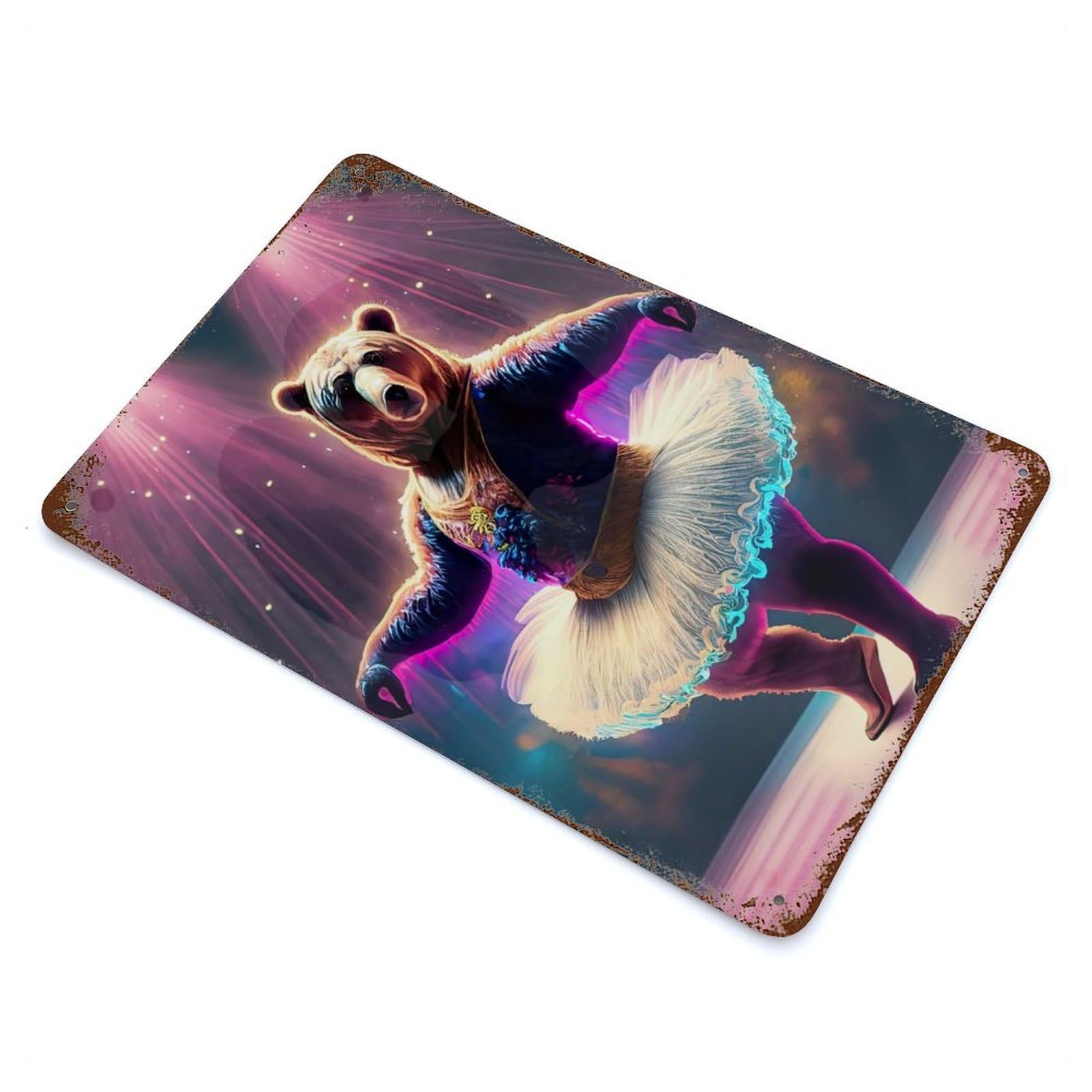 Retro Metal Sign with Ballerina Bear Design 11.8"x7.9", for Living Room, Hallway And Home Decor, Farmhouse Wall Decor