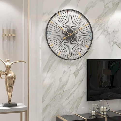Miniatura 7 de Reloj de pared de metal moderno grande de 20 pulgadas, movimiento silencioso a pilas, decoración artística del hogar para sala de estar, cocina,