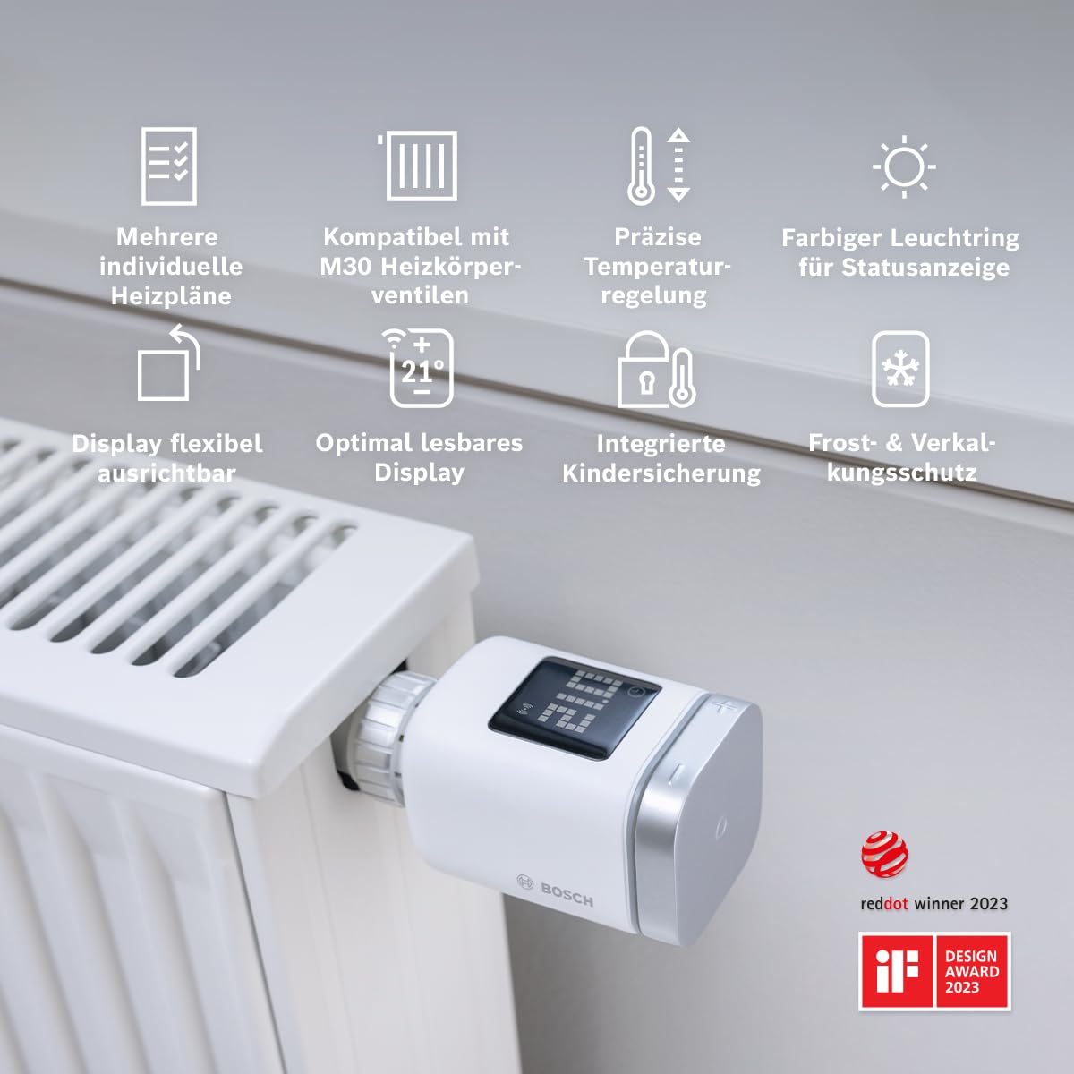 Bosch Smart Home Heizkörper-Thermostat II [+M], smartes Heizkörperthermostat für intelligentes Heizen & Energiesparen, mit Matter, App-Steuerung, kompatibel mit Apple Home, Google Home & Alexa